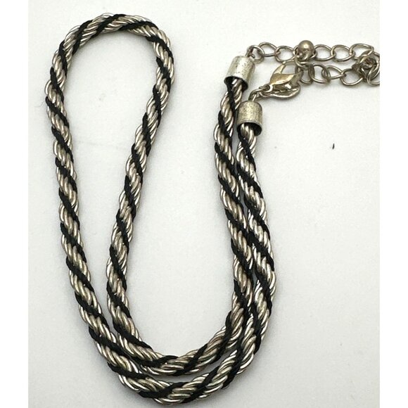 Vintage Silver & Black Twisted Rope Chain Necklace KR Logo - Picture 2 of 7